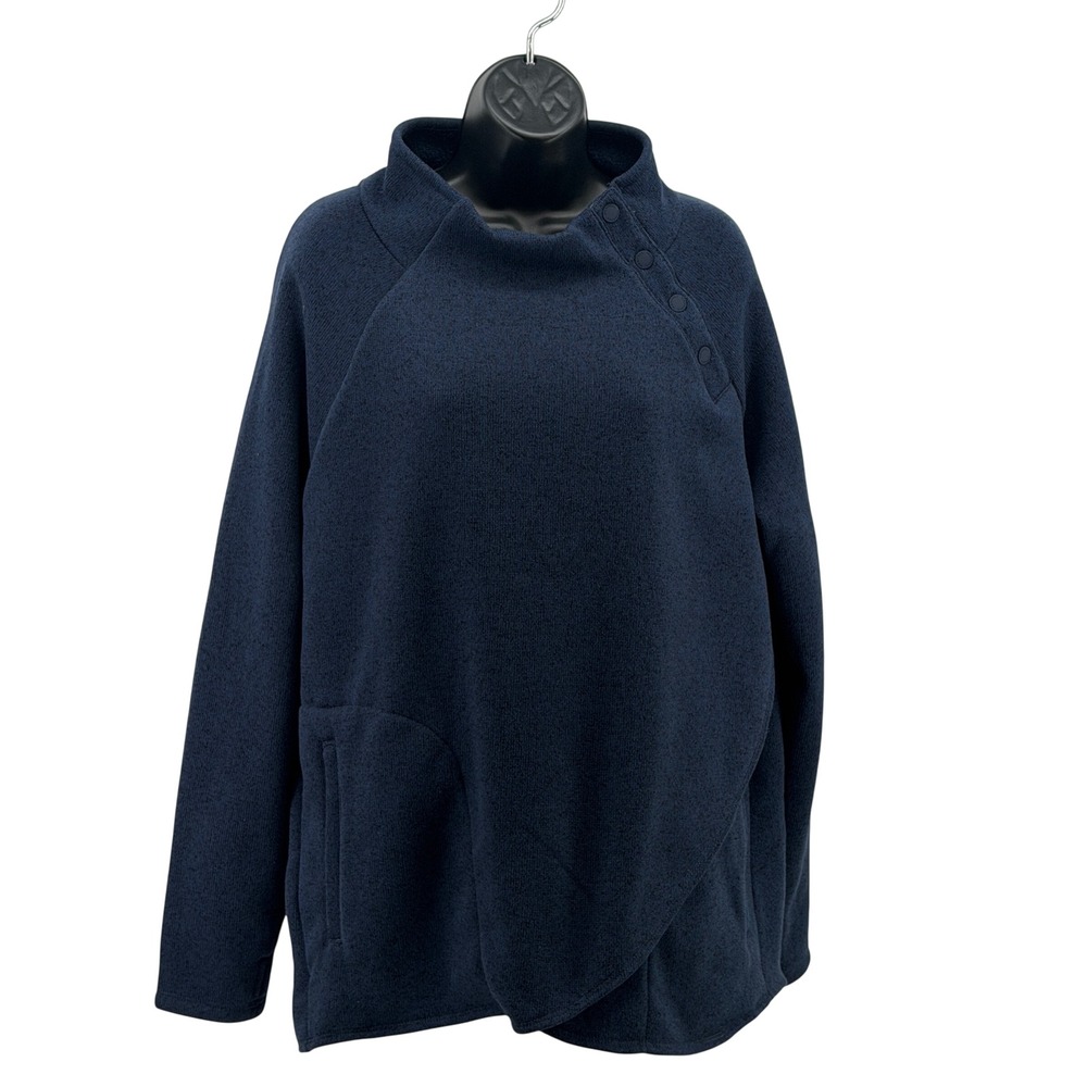 Merrell Sweater Sz XXL Blue Fleece Pullover Asymmetric Snap Mock Neck Outdoor